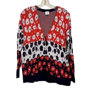 CAbi Upbeat Cardigan Sweater Size XS Abstract Floral Colorblock Oversized Cotton